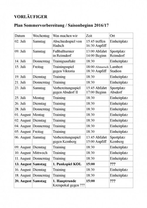 Saisonvorbereitung 2016/2017