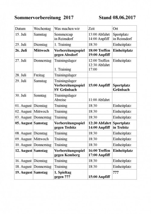 Saisonvorbereitung 2017/2018